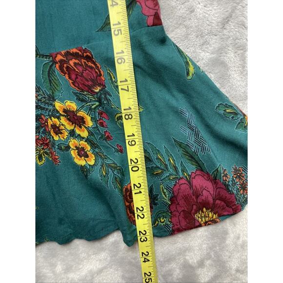 Gypsy Love Peplum Top Womens L Green Tie Front Floral Hippie Boho Cottagecore - Picture 7 of 8